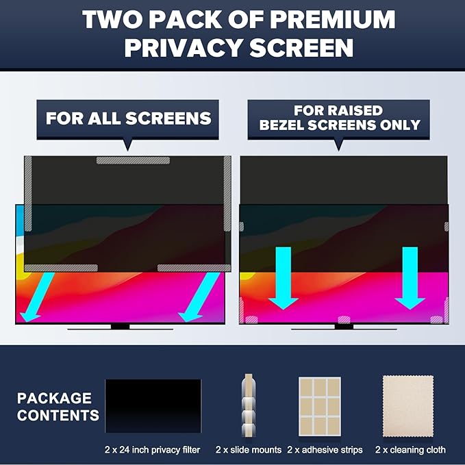 [2-Pack] HD Computer Privacy Screen 23.8 inch, Upgraded Computer Privacy Screen for 16:9 Widescreen Removable Anti Glare Computer Screen Cover and Blue Light UV-Blocking Screen Privacy Filter