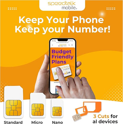 SpeedTalk Mobile Prepaid Cell Phone SIM Card for Smart Phones & Cellphones | $11 Monthly Plan - Unlimited Talk & Text + 2GB 5G 4G LTE Data | 3-in-1 SIM Card Standard Micro Nano