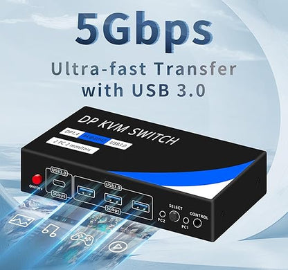 Dual Monitor Kvm Switch 2 Monitors 2 Computers HDMI 4k@60HZ,USB3.0. kvm switches 1 Monitors 2 Monitor 2 Computers,USB switcher 2 Computers Keyboard Mouse Switch (USB3.0+8KDP)
