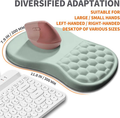 Ergonomic Joint Wrist Support Mouse Pad with Memory Foam Cushion Massage Bump, Carpal Tunnel Pain Relief Mousepad Slope Design for Wrist Rest, 11.8x7.9 in, LightCyan