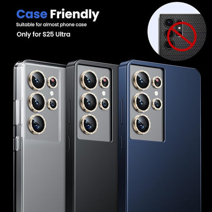 WSKEN for Samsung Galaxy S25 Ultra Camera Lens Protector - Ultra Thin Case Friendly, 9H Shatterproof Tempered Glass with Aluminum Metal Circle Camera Screen Protector Cover Accessories, Glitter Gold