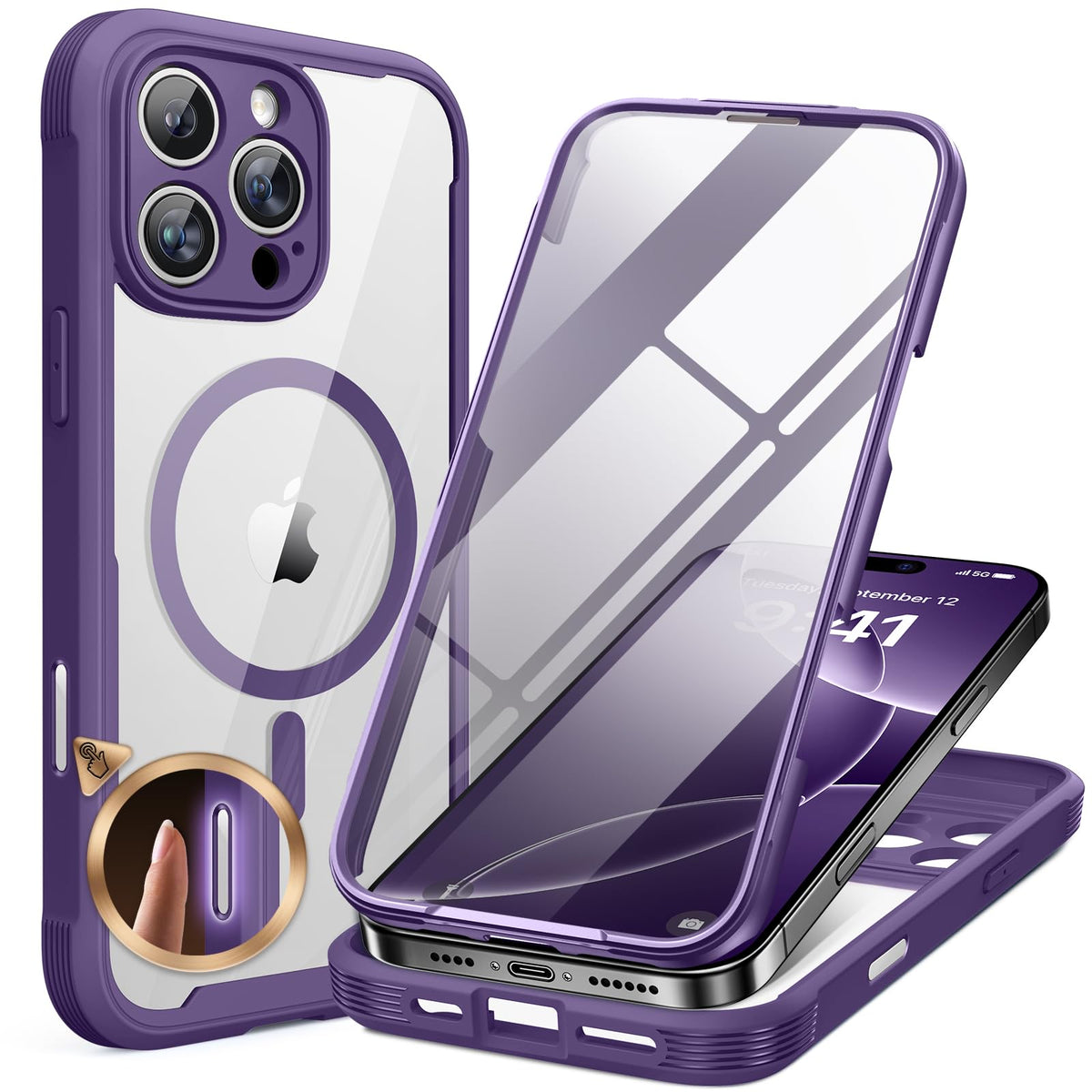 Miracase Designed for iPhone 16 Pro Max Case 6.9'' [Compatible with MagSafe] Full-Body Phone case with Built-in Glass Screen Protector,Drop Proof 16 Pro Max Cover, Purple