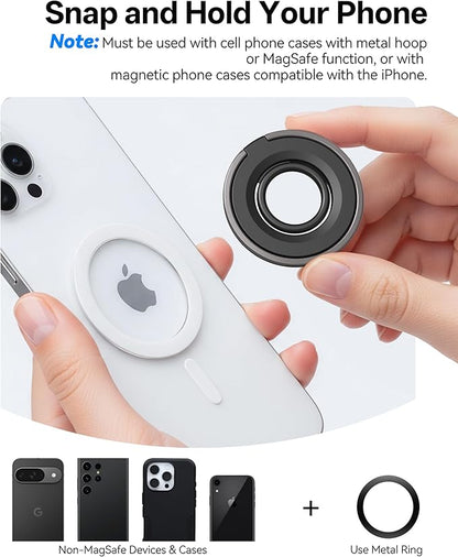 [2025 Newest] Magnetic Phone Grip for MagSafe Ring Holder, Magnet Phone Grip Stand Finger Kickstand Two-Sided Magnetic Compatible with iPhone 16 Pro/Max 15 14 13 12 11 Plus&Android
