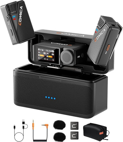 COMICA BooMax Wireless Lavalier Microphone for iPhone/Android/Camera/Camcorder/PC, Dual Lav Mic with 48kHz/32-bit Audio, 32GB Storage, Touchscreen, Lapel Mic for Video Recording, Streaming, Podcast