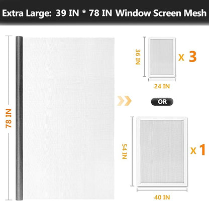 Window Screen Door Repair Kit, 39" x 78" Screen Door Mesh Replacement Kit, Durable Fiberglass Mesh Screen Roll with Tools for Windows Doors Patio and Porch Screens Replacement, Grey