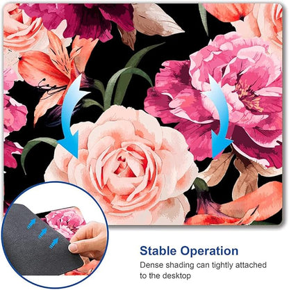 Watercolor Rose Flower Mouse Pad, Floral Mouse Pad Custom Design, Square Waterproof Mouse Pad Non-Slip Rubber Base MousePads for Office Laptop, 9.5x7.9x0.12 Inch