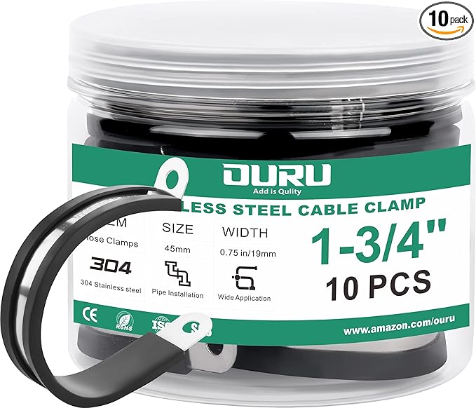 OURU 1-3/4 Inch Cable Clamps, Rubber Coated Insulated Clamps, 10pcs, 45mm