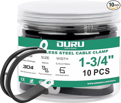 OURU 1-3/4 Inch Cable Clamps, Rubber Coated Insulated Clamps, 10pcs, 45mm