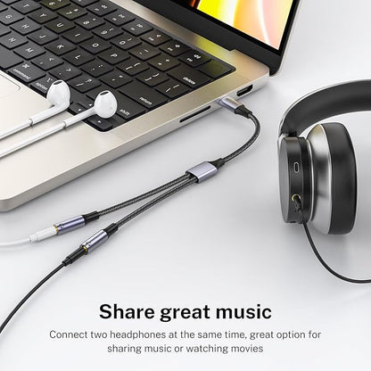 MOSWAG USB C to Dual 3.5mm Female Headphone Splitter,Type C to Dual 3.5mm Female Headphone Adapter Compatible with Pixel 7 6, Galaxy S23 iPhone 15 Pro Max/Pro/Plus