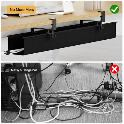 Under Desk Cable Management Tray 39.7" - No Drill Computer Wire Organizer Cable Tray, Cord Hider Clamp Mount with 16X Cable Ties PC Cables Management Cord Holder for Office/Home (Upgrade Fabric,Black)