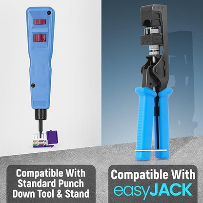 Everest 90° Angled RJ45 Cat6 Keystone Jacks 100-Pack in Purple - Slim Profile Female RJ45 Connectors - Cat 6 Keystone Jack - Compatible with 90° Angled Speed Termination Tool - easyJACK (B094WB91H3)