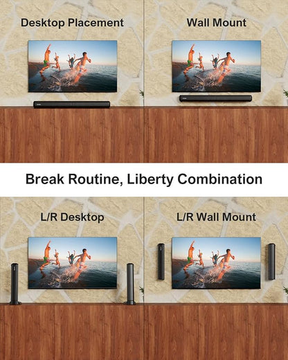 ULTIMEA 2.2ch Sound Bar for TV, Peak Power 100W, 2-in-1 Detachable Bluetooth 5.3 Soundbar for TV, 3 EQ Modes, Bass Adjustable for TV Speakers, App, ARC/Optical/Aux/Wall Mount, Apollo S40