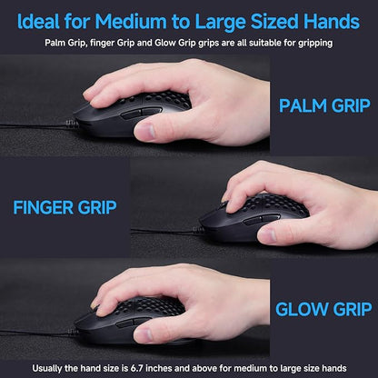 TMKB Falcon M1SE Ultralight Honeycomb Gaming Mouse, High-Precision 12800DPI Optical Sensor, 6 Programmable Buttons, Customizable RGB, Drag-Free Paracord, Ergonomic Wired Gaming Mouse - Matte Black