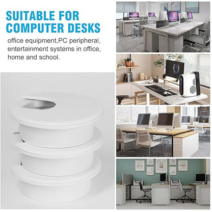 2" White Desk Grommet with Bi-Metal Hole Saw, JTemgle Plastic Cable Hole Cover Computer Table Cord Wire Organizer Caps, Desktop Cord Management for Home Office TV Stands Tabletops, 13 Pieces