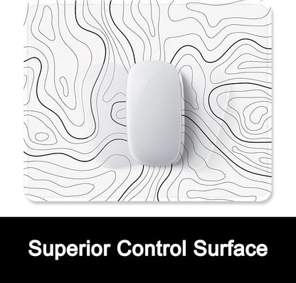 ITNRSIIET Mouse Pad with Stitched Edge Premium Textured Smooth Precise Operation Waterproof Washable Non-Slip Rubber Base Desktop Protection Mat, 10.2×8.3×0.12 inches, Topographic Contour White