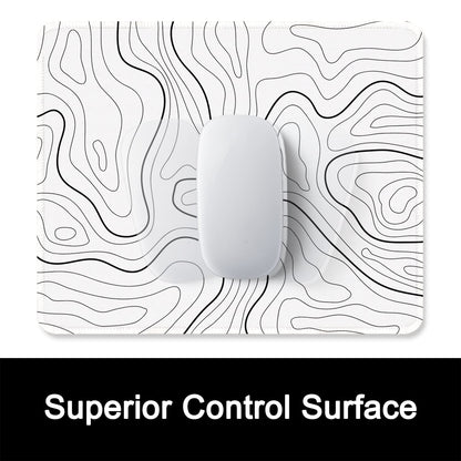 ITNRSIIET Mouse Pad with Stitched Edge Premium Textured Smooth Precise Operation Waterproof Washable Non-Slip Rubber Base Desktop Protection Mat, 10.2×8.3×0.12 inches, Topographic Contour White