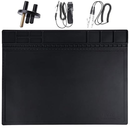 Premium Heat Resistant 932°F Anti Static Mat, HPFIX ESD Mat with Grounding Wire, Grounding Plug, and ESD Wristband, Silicone Soldering Repair Mat for Computer, PC Building, Eelectronics