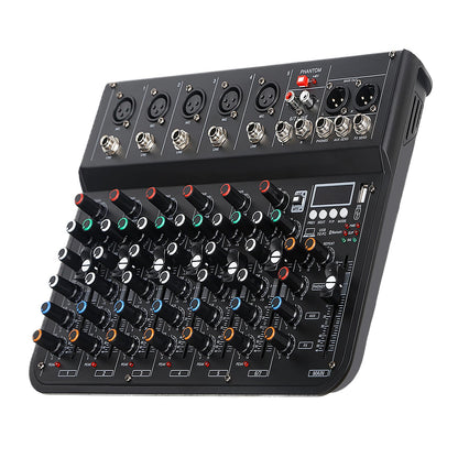 Jindaaudio 7 Channel mixer, DJ Mixer Board, Audio Sound Card with Interface Recording and 48V Phantom Power, Sounds Mixer Board with FX Reverb Delay Effect for Streaming