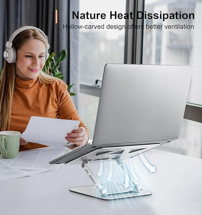 Aoviho Adjustable Laptop Stand for Desk,Portable Laptop Stand Holder and Riser,Foldable Aluminum Notebook Computer Stands for MacBook Air Pro HP Lenovo Dell Samsung Chromebook, 10-15.6 inch, Silver