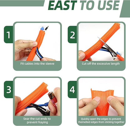 Split Wire Loom Tubing, Cable Protector Sleeve, Braided Cable Management for TV/Computer/Home Theater/Engine Bay, Cord Protectors from Pets No Chew (Orange, 3/4"-25ft)
