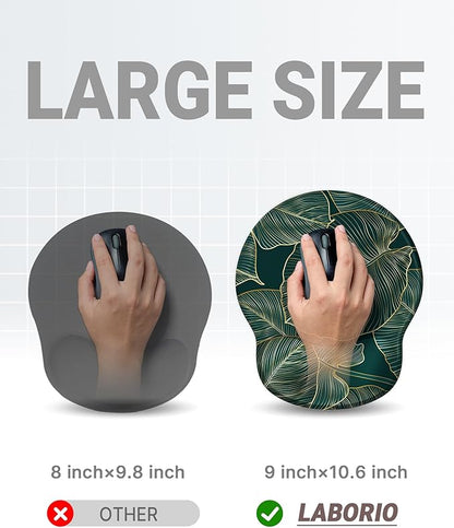 Ergonomic Mouse Pad Wrist Support, Comfortable Mouse Pad Wrist Rest, Relieve Wrist Pain Gel Mouse pad, Non-Slip Rubber Base Mousepad for Laptop, Computer(Green Leaf)