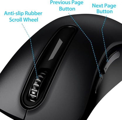 memzuoix 2.4G Wireless Mouse, 1400 DPI Computer Mice with USB Receiver, Portable Wireless USB Battery Powered Cordless Mouse for Laptop, PC, Desktop, 5 Buttons (Matte Black)