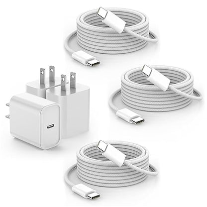 iPhone 16 15 Charger Fast Charging,3Pack 20W USB C Charger Type C Chargers Plug Wall Chargers 10FT USB-C Woven Charge Cable for iPhone 16e/16 Pro Max/16Pro/16 Plus/15 ProMax/iPad Pro/Air/Mini,AirPods