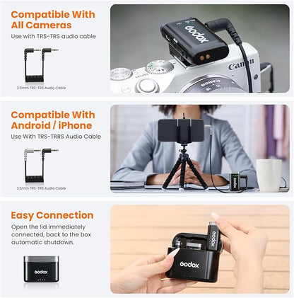 GODOX WEC KIT2 Wireless Microphone for Sony, Cable-Free Hotshoe Mount Lavalier mic, 200m (656ft.) Range, Noise Cancelling Mics, UAC Support Wireless Microphone for PC/Phone/Camera