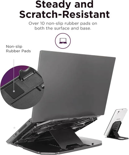 Lenovo 2-in-1 Laptop Stand - Adjustable, Portable, Foldable, Ergonomic, Non-Slip, Compatible with Laptops up to 15" and Cell Phones, Ideal for Travel