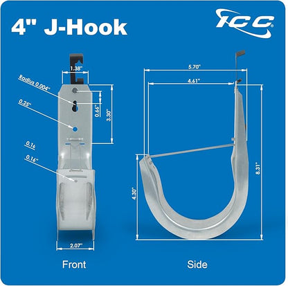 ICC Batwing J Hook 4” with Retainer Clip - Galvanized Steel Cable Management Hooks for Hanging Cable to Hanger Wire and Threaded Rod - Rust-Resistant, EIA and TIA Compliant - 4 Inch 25 Pack