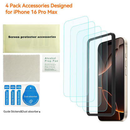 Focuses 4 Pack Anti Blue Light Screen Protector for iPhone 16 Pro Max [6.9 inch] with Installation Frame,9H+ Anti Blue Light Tempered Glass, Anti-Scratch, Case Friendly