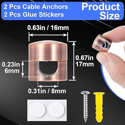 2 Sets Charger Holders for Cords, Red Bronze Color Adjustable Cable Anchor Holders, Adhesive Metal Cord Clips, Cable Management Wire Organizers for Desk, Office, Nightstand
