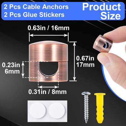 SmallCat 2 Sets Charger Holders for Cords, Red Bronze Color Adjustable Cable Anchor Holders, Adhesive Metal Cord Clips, Cable Management Wire Organizers for Desk, Office, Nightstand