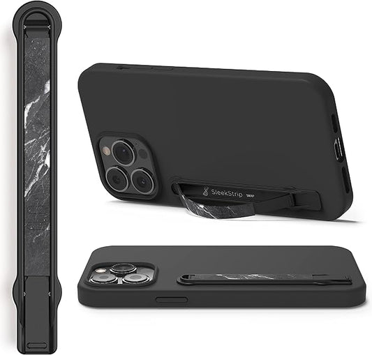 SleekStrip SleekGrip-Premium Ultra Thin Phone Grip Stand,Slim Metal Finger Loop Ring Hand Holder Strap Cell Phone Grips for iPhone 16 Pro Max,17,Android,Case Back - Gunmetal x Black Marble