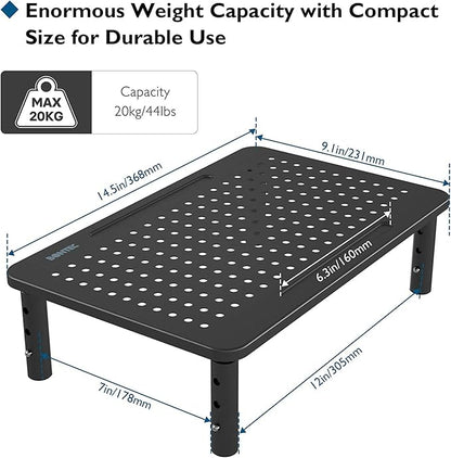 BONTEC 2 Pack 3 Height Adjustable Monitor Stand Riser with Pen Holder, Ergonomic Metal Laptop Stand with Cable Management, Desktop Stand for Computer, Printer, Monitor, Laptop, Black Steel, 14.5 in