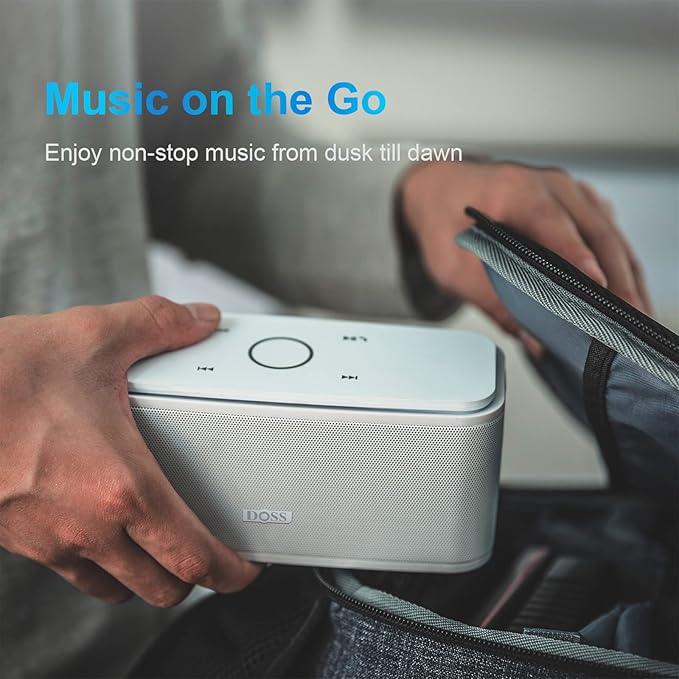 DOSS SoundBox Touch Wireless Bluetooth Speaker with 12W HD Sound and Bass, IPX5 Water-Resistant, 20H Playtime, Handsfree, Portable for Office, Home, Outdoor, Travel-White