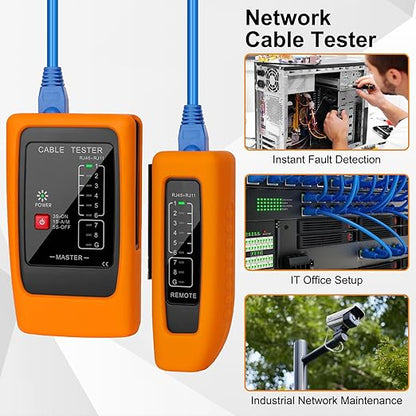 Network Cable Tester and Ethernet Tester with POE Detection, 300m Remote RJ45 Tester for Cat5/Cat6 Cable, Automatically Checks Continuity, Open, Short, Crossover (Battery Not Included)