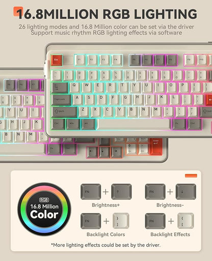 DAREU EK98pro Wireless Mechanical Keyboard,Tri-Mode BT/2.4GHz/USB-C Creamy Gaming Keyboard with Number Pad,Pre-lubed Linear Switches,Gasket Structure,Hot Swappable Custom,RGB Backlit for Win/Mac