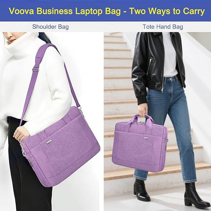Voova Laptop Bag Case 15 15.6 16 Inch, Computer Sleeve Messenger Bag with Shoulder Strap Expandable Waterproof Business Briefcase for Men Women to Work Travel School, Fit 14-16 Inch Laptop, Lavender