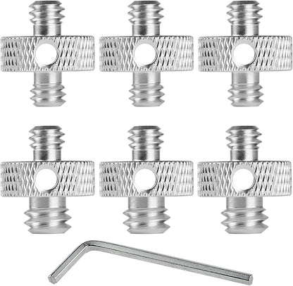 Camera Mount Screw 1/4" Male to 1/4" Male & 1/4" to 3/8" Tripod Screw Adapter with Hole 7 Pcs Set for Camera Tripod Mount Light Stand DSLR Equipped with Hex-L Key (Silver)