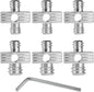 Camera Mount Screw 1/4" Male to 1/4" Male & 1/4" to 3/8" Tripod Screw Adapter with Hole 7 Pcs Set for Camera Tripod Mount Light Stand DSLR Equipped with Hex-L Key (Silver)