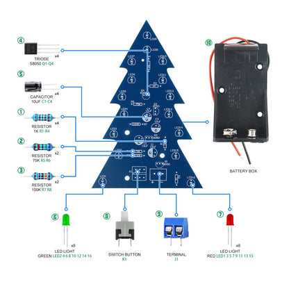 Yidab Soldering Practice Kit DIY Mini 2-Color Xmas Tree Plug-in Circuit Kit Learn Soldering Kit for Beginners
