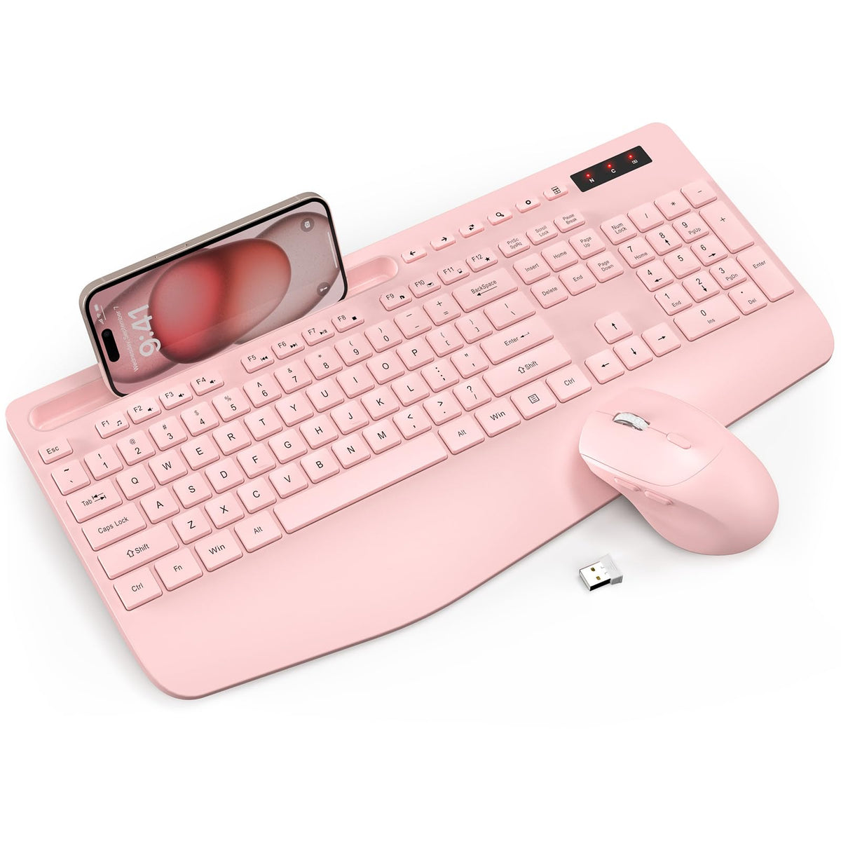 Wireless Keyboard and Mouse Combo - Full-Sized Ergonomic Keyboard with Wrist Rest, Phone Holder, Sleep Mode, Silent 2.4GHz Cordless Keyboard Mouse Combo for Computer, Laptop, PC, Mac, Windows (Green)