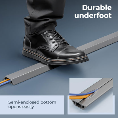 Yecaye 4ft Floor Cord Cover, Cord Covers for Wires on Floor, Floor Cable Mangament, Cable Protector for Organizing and Protecting Wires on Floor, Cord Hider Cable Cavity W0.55in H0.27in Grey