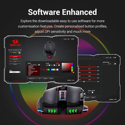 Redragon M801 Gaming Mouse, RGB PC Gaming Mouse MMO with 9 Programmable Buttons Macro Recording, 16000 DPI, Fire Button for Gaming Windows Computer - Wired, Black