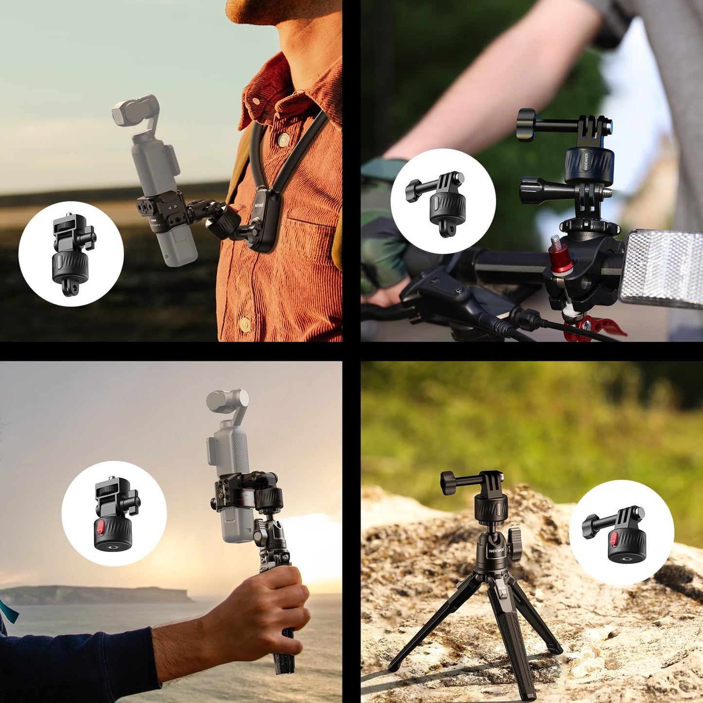 NEEWER Magnetic Action Camera Mount Kit, Compatible with GoPro Hero 13 12 11 Max DJI Osmo Action Insta360, ABS Magnetic Quick Release Mount for POV Shots, GP-24