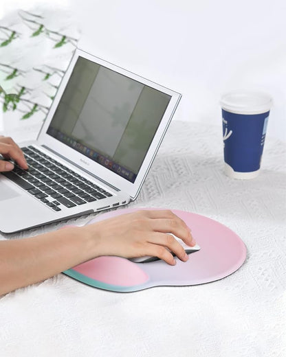 Ergonomic Mouse Pad Wrist Support, Comfortable Mouse Pad Wrist Rest, Relieve Wrist Pain Gel Mouse pad, Non-Slip Rubber Base Mousepad for Laptop, Computer(Gradient Pink Green)
