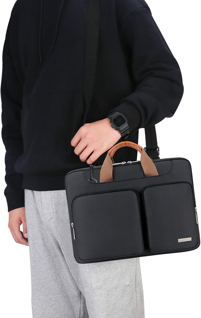 Lacdo 360° Protective Laptop Shoulder Bag for 15 inch New MacBook Air M4 A3241 2025, M3 A3114, M2 A2941 2024-2023, 15 inch MacBook Pro A1990 A1707, Dell XPS 15 Plus 2022-2020 Computer Case Bag, Black