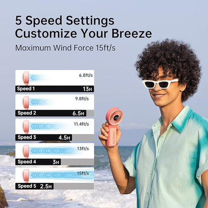 JISULIFE Handheld Fan Life7 – Ultimate Flexibility: High-Power Motor, LED Display, 13 Hrs Cooling, 3600mAh Rechargeable, 5-Speed, Foldable Design, 3-IN-1 Portable Fan for Travel Cruise Beach(Pink)