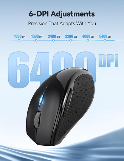TECKNET Wireless Mouse Rechargeable,Mouse for Laptop Computer,2.4G USB Computer Mice Wireless,6 Button 6400 DPI Ergonomic Silent Mice,Portable Cordless Travel Mice-Wide Compatibility